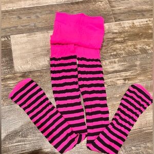 Pink & black striped pantyhose tights high waist • punk rock neon rave hosiery